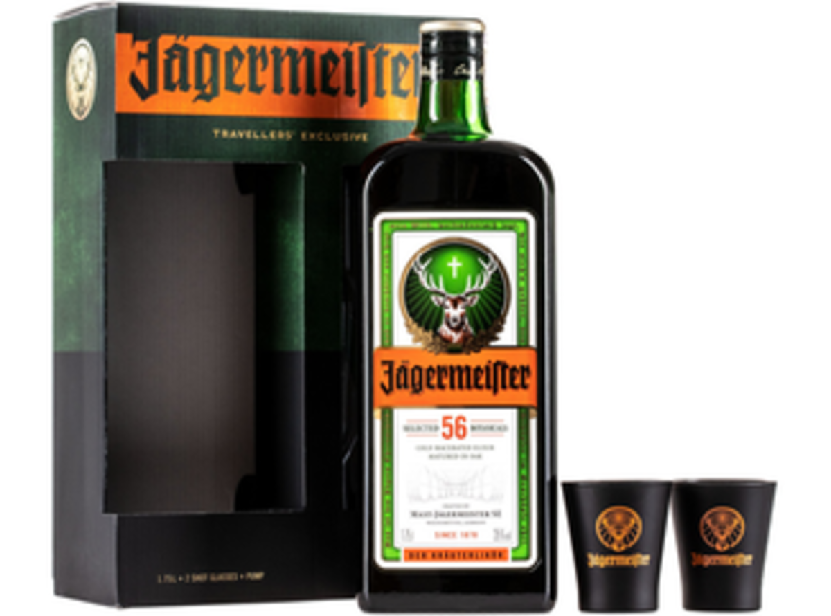 Егермейстер литр купить. Ликер "Jagermeister", 1.75 л. Егермейстер 1.75. Егермейстер travellers Exclusive. Егермейстер парти пак.